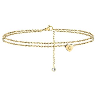 Foto 2 | Foto 2 | Pulseras De Tobillo Huoguo Con Iniciales En Forma De Corazón Chapadas En Oro De 14 Quilates Para Muj - Venta Internacional.
