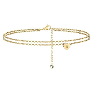 Foto 1 | Foto 1 | Pulseras De Tobillo Huoguo Con Iniciales En Forma De Corazón Chapadas En Oro De 14 Quilates Para Muj - Venta Internacional.