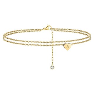 Foto 1 | Foto 1 | Pulseras De Tobillo Huoguo Con Iniciales En Forma De Corazón Chapadas En Oro De 14 Quilates Para Muj - Venta Internacional.