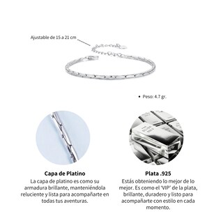 Foto 6 | Foto 6 | Chulada Pulsera  Serpiente De Plata .925 Con Chapa De Platino  Resistente Al Agua