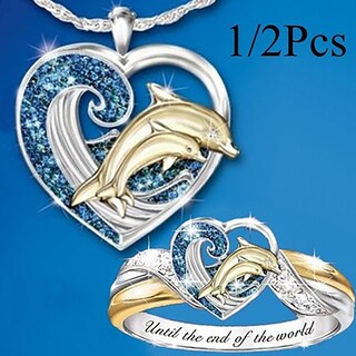 Foto 2 | Foto 2 | Conjunto De Joyas Collar Y Anillo Fashion Love Dolphin Para Mujer - Venta Internacional.