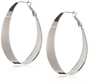 Foto 1 | Foto 1 | Pendientes Guess Ovalados Grandes Plateados con Purpurina 40 mm - Venta Internacional