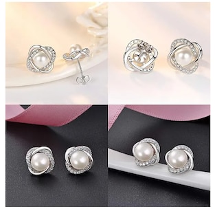 Foto 5 | Foto 5 | Aretes De Perla Plata 925 Mujer Circonita