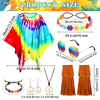 Foto 2 | Foto 2 | Set De Accesorios De Disfraz Hicarer, 7 Piezas, 60 Y 70, Hippie Classic - Venta Internacional.