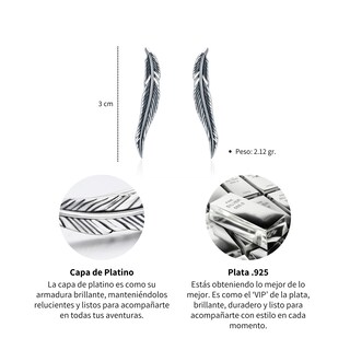 Foto 3 | Foto 3 | Aretes Chulada, Plumas De Plata .925 Con Chapa De Platino, Se Puden Mojar