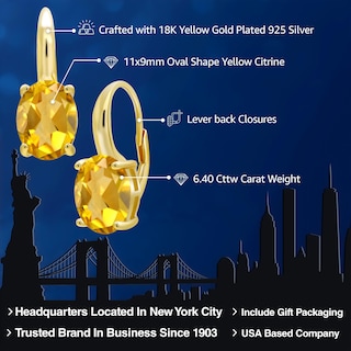 Foto 2 | Foto 2 | Pendientes Gem Stone King Plata Citrina Bañada En Oro Amarillo De 18 Quilates - Venta Internacional.