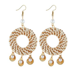 Foto 1 | Foto 1 | Pendientes Huoguo Personality  Estilo Bohemio  Concha De Ratán Y Perla - Venta Internacional.
