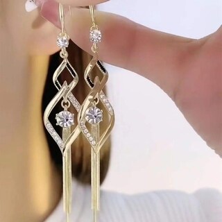Foto 3 | Foto 3 | Pendientes Huoguo Con Aguja Dorada  Cadena De Cristal Para Viento Frío  Para Mujer - Venta Internacional.