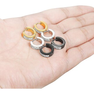 Foto 5 | Foto 5 | Pendientes De Acero Inoxidable Con Forma De Aro Con Circonita Cúbica  3 Pares - Venta Internacional.