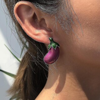Foto 3 | Foto 3 | Pendientes Huoguo  Pendientes De Aleación Con Forma De Berenjena Que Gotean Aceite - Venta Internacional.