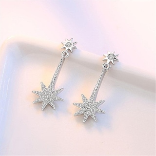 Foto 2 | Foto 2 | Pendientes Huoguo Chapados En Plata Con Forma De Ocho Estrellas Para Hombre Y Mujer (2 Unidades) - Venta Internacional.