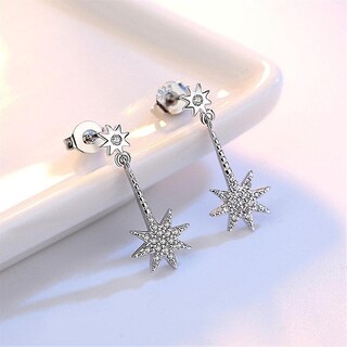Foto 3 | Foto 3 | Pendientes Huoguo Chapados En Plata Con Forma De Ocho Estrellas Para Hombre Y Mujer (2 Unidades) - Venta Internacional.