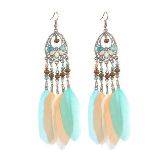 Foto 1 | Foto 1 | Pendientes Huoguo De Plumas Largas De Aleación Azul En Forma De Gota De Rocío Para Uso Diario - Venta Internacional.