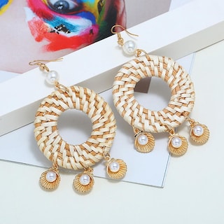 Foto 2 | Foto 2 | Pendientes Huoguo Personality  Estilo Bohemio  Concha De Ratán Y Perla - Venta Internacional.