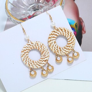 Foto 4 | Foto 4 | Pendientes Huoguo Personality  Estilo Bohemio  Concha De Ratán Y Perla - Venta Internacional.
