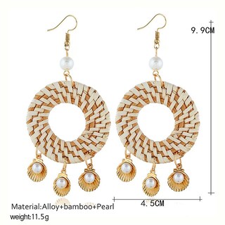 Foto 5 | Foto 5 | Pendientes Huoguo Personality  Estilo Bohemio  Concha De Ratán Y Perla - Venta Internacional.