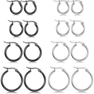 Foto 1 | Foto 1 | Juego De Pendientes Huoguo Con Forma De Aro Redondeado De Acero Inoxidable  8 Pares - Venta Internacional.