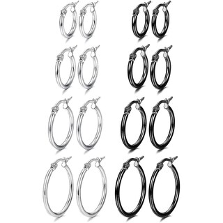 Foto 2 | Foto 2 | Juego De Pendientes Huoguo Con Forma De Aro Redondeado De Acero Inoxidable  8 Pares - Venta Internacional.