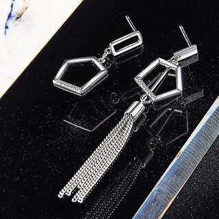 Foto 5 | Foto 5 | Pendientes De Tuerca Con Borlas Asimétricas De Circonitas Plata De Ley 925 - Venta Internacional.