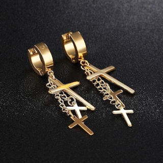 Foto 2 | Foto 2 | Pendientes Huoguo Con Forma De Argolla Colgante De Acero Inoxidable Dorado Con Forma De Cruz - Venta Internacional.