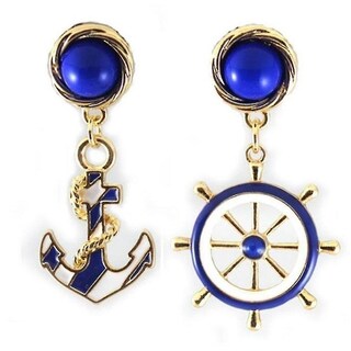Foto 1 | Foto 1 | Pendientes Huoguo Para Mujer  Color Azul Y Blanco  Timón  Ancla  Marinero - Venta Internacional.
