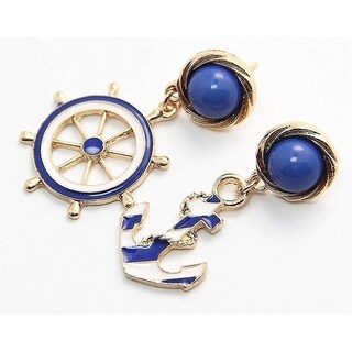 Foto 2 | Foto 2 | Pendientes Huoguo Para Mujer  Color Azul Y Blanco  Timón  Ancla  Marinero - Venta Internacional.