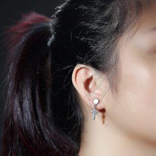 Foto 3 | Foto 3 | Pendientes Huoguo Con Forma De Cruz Con Barra De Acero Inoxidable  11 Mm - Venta Internacional.