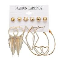 Juego De Pendientes De Aleación Dorada Con Borlas Circulares Grandes  6 Pares - Venta Internacional.