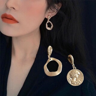 Foto 2 | Foto 2 | Pendientes Huoguo Retrato Redondo Estilo Francés Asimétrico - Venta Internacional.