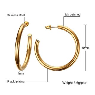 Foto 2 | Foto 2 | Pendientes Huoguo Dorados De Acero Inoxidable Minimalistas De 42 Mm Para Mujer - Venta Internacional.