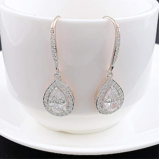 Foto 4 | Foto 4 | Pendientes Huoguo De Plata 925 En Tono Oro Rosa Con Forma De Pera En Forma De Lágrima - Venta Internacional.