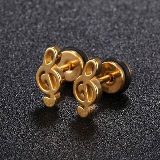 Foto 2 | Foto 2 | Pendientes Huoguo Con Cierre De Notas Musicales De Acero Inoxidable Dorado - Venta Internacional.