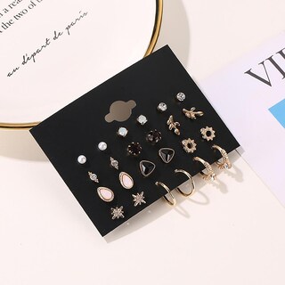Foto 2 | Foto 2 | Juego De Pendientes De Tuerca De 12 Piezas De Aleación Floral A La Moda Para Mujer - Venta Internacional.