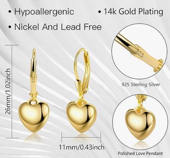 Foto 2 | Foto 2 | Aretes Colgantes Xtellar De Plata De Ley 925 Para Mujer Diseño De Corazón Chapados En Oro De 14k Regalo De Joyería Perfecto