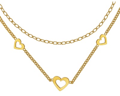 Foto 1 | Foto 1 | Gargantilla Corazones Doble Cadena 45cm Acero Inoxidable Tono Dorado CH19