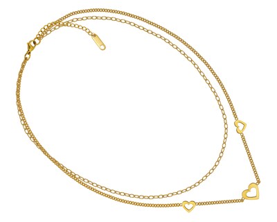 Foto 2 | Foto 2 | Gargantilla Corazones Doble Cadena 45cm Acero Inoxidable Tono Dorado CH19
