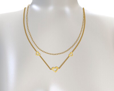 Foto 4 | Foto 4 | Gargantilla Corazones Doble Cadena 45cm Acero Inoxidable Tono Dorado CH19