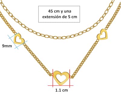Foto 7 | Foto 7 | Gargantilla Corazones Doble Cadena 45cm Acero Inoxidable Tono Dorado CH19
