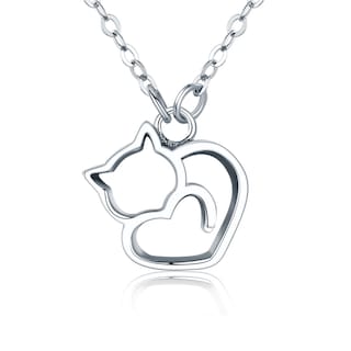Foto 1 | Foto 1 | Collar Gato Corazón De Plata .925 Con Cadena De Plata Ajustable