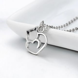 Foto 3 | Foto 3 | Collar Gato Corazón De Plata .925 Con Cadena De Plata Ajustable