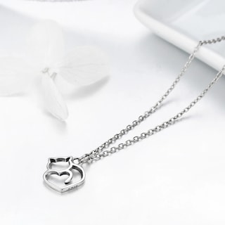 Foto 4 | Foto 4 | Collar Gato Corazón De Plata .925 Con Cadena De Plata Ajustable