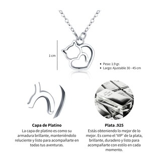Foto 5 | Foto 5 | Collar Gato Corazón De Plata .925 Con Cadena De Plata Ajustable