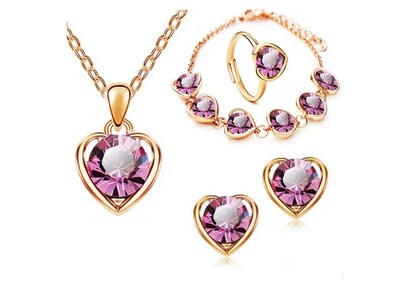Foto 1 | Foto 1 | Collar Aretes Anillo y Pulsera Xtellar Corazón de Cristal