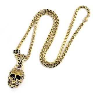 Foto 1 | Foto 1 | Collar Crucible Con Calavera De Acero Chapado En Oro Envejecido Y Pulido - Venta Internacional.