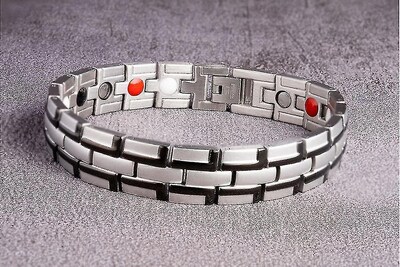 Foto 3 | Foto 3 | Pulsera Magnética Huoguo De Acero Inoxidable Para Hombre Plateada - Venta Internacional.