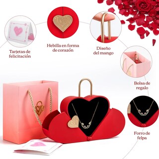Foto 2 | Foto 2 | Collar Belug Dama Corazón Y Trébol Mujer 18k Oro De Caja De Regalo Rojo