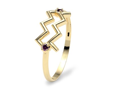 Foto 1 | Foto 1 | Anillo Del Zodiaco Acuario Amelie Joyas Oro 10k Amatista Nro. 8-8.5
