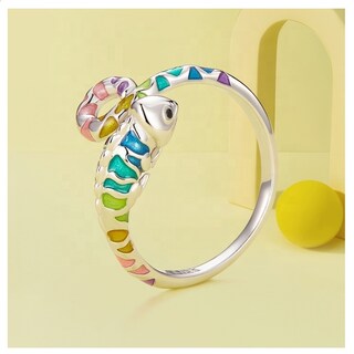 Foto 3 | Foto 3 | Anillo De Plata 925 Con Forma De Camaleón Arcoíris, Tamaño Ajustable - Venta Internacional.