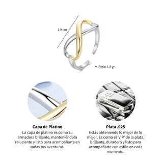 Foto 6 | Foto 6 | Anillo Chulada, Infinito Duo De Plata .925 Con Chapa De Platino
