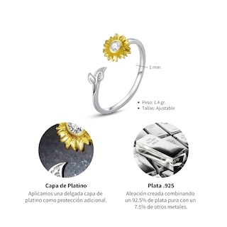 Foto 5 | Foto 5 | Anillo Chulada, Flor Girasol De Plata .925 Con Chapa De Platino, Se Pude Mojar